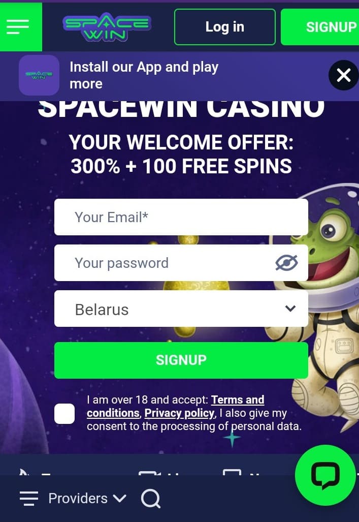 мобильная версия казино Space Win 