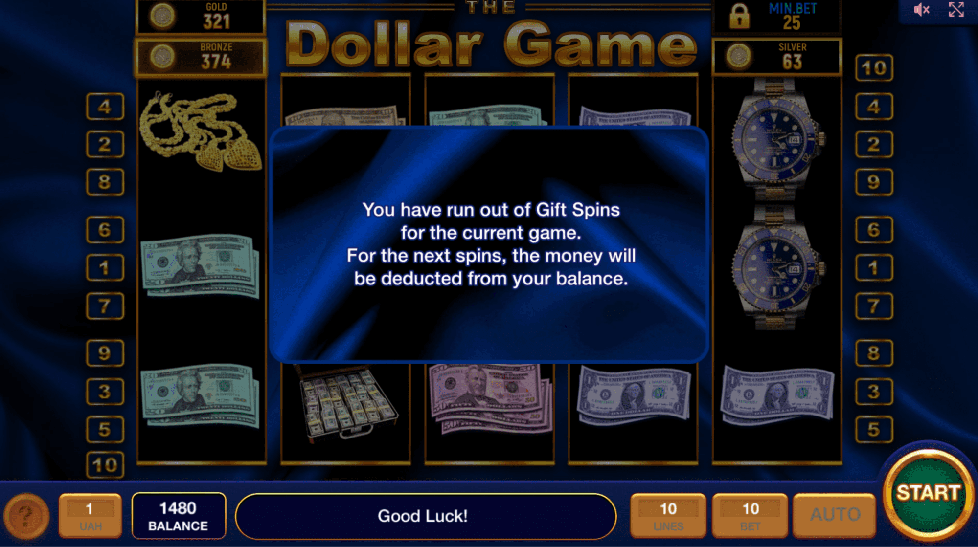 прокрутка фриспинов The Dollar Game 