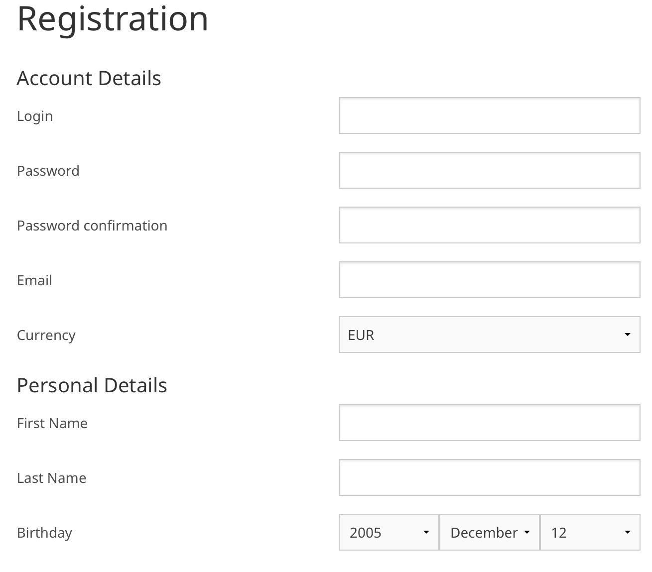 Регистрация профиля
