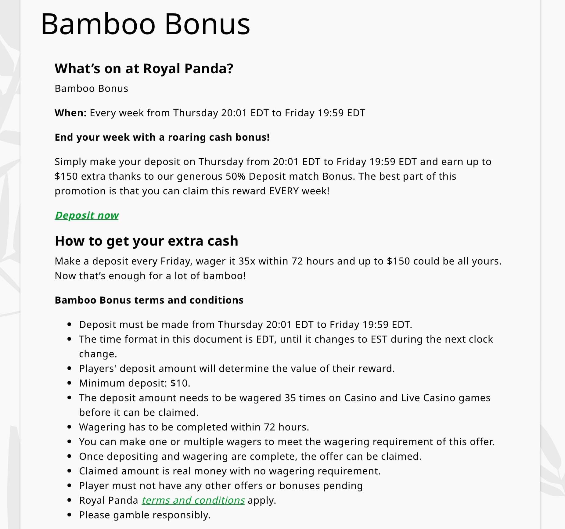 Условия бамбукового бонуса