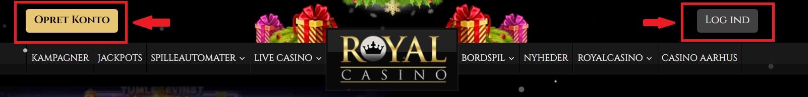 кнопки регистрации и входа на сайте казино Royal Casino