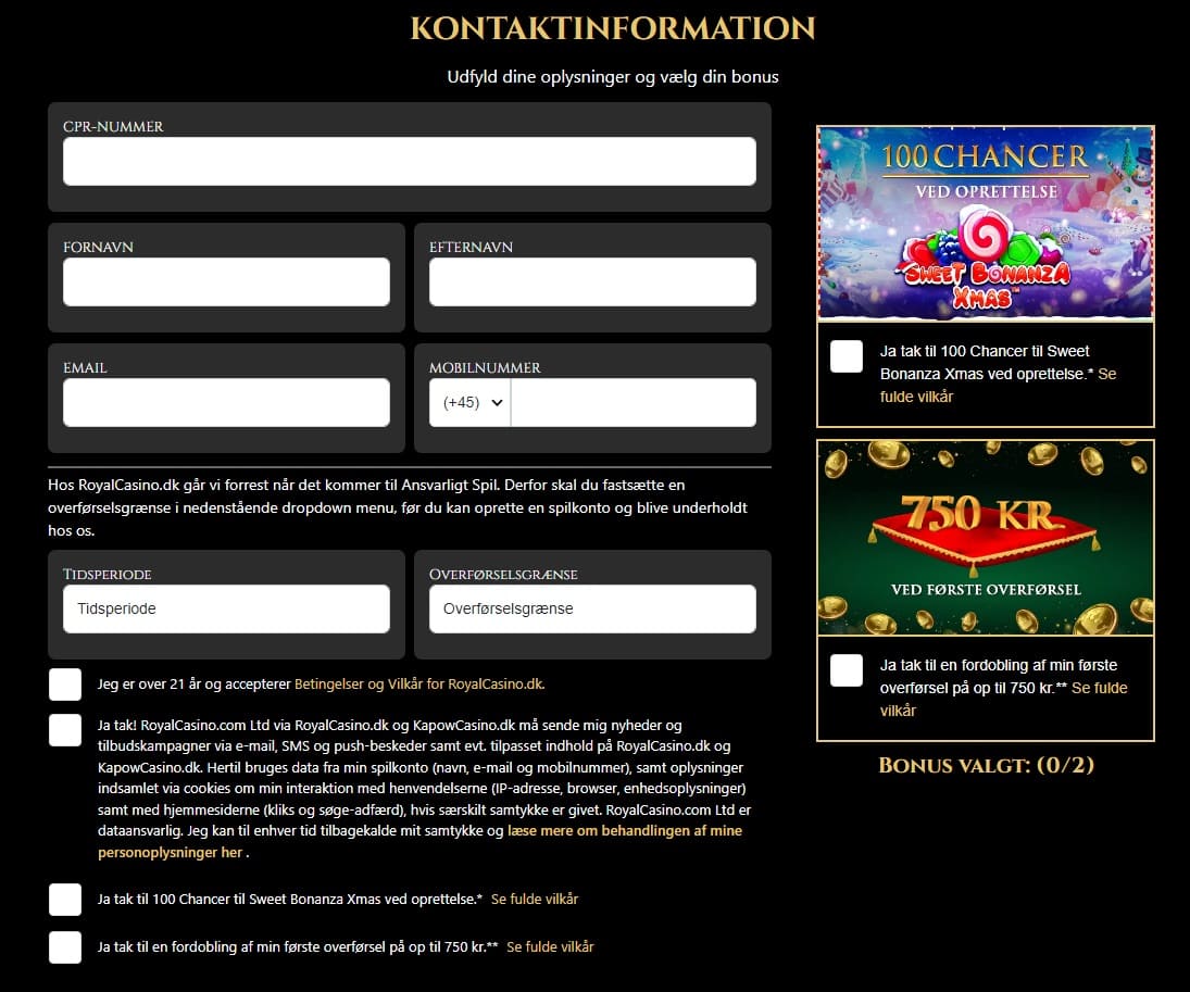 регистрация в казино Royal Casino dk